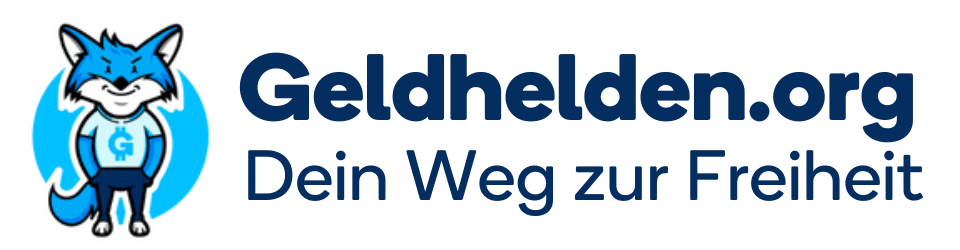 Logo von Geldhelden.org mit einem Comic-Fuchs in einem T-Shirt mit den Initialen „GH“, begleitet vom Slogan „Dein Weg zur Freiheit“, der Ihre Reise zur finanziellen Freiheit symbolisiert.